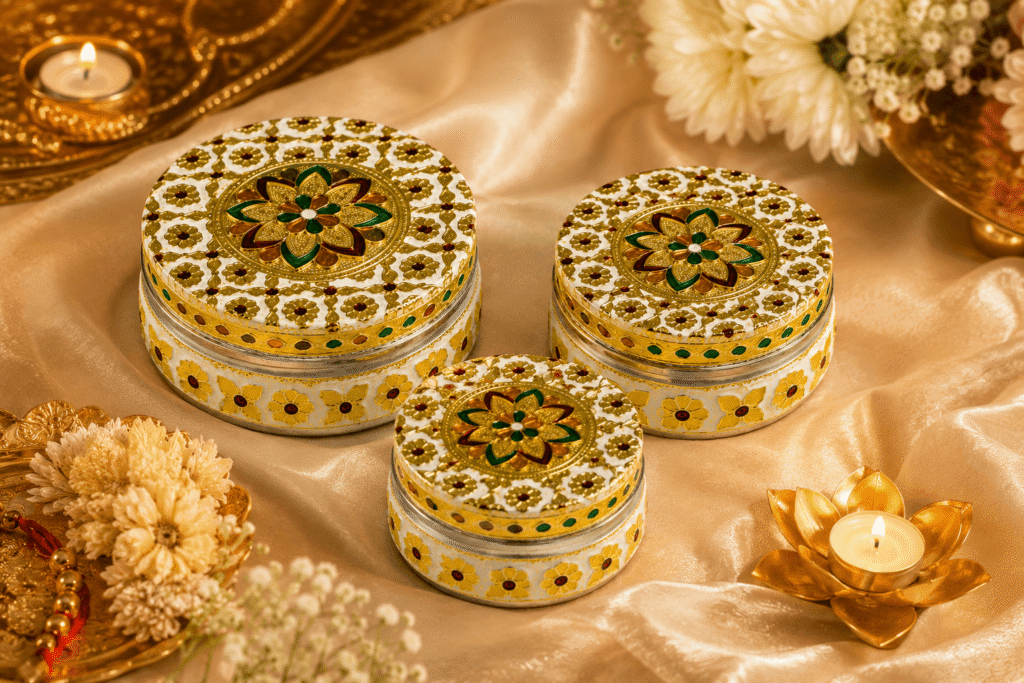 White Floral Meenakari Storage Box