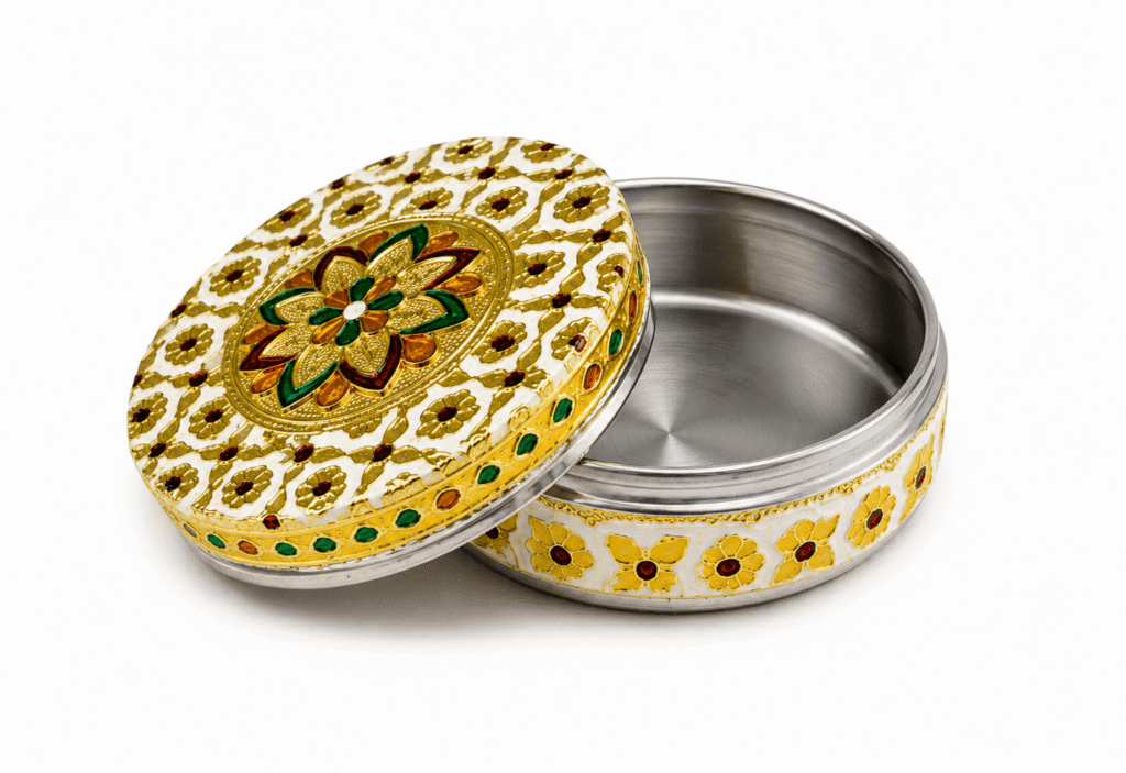 White Floral Meenakari Storage Box