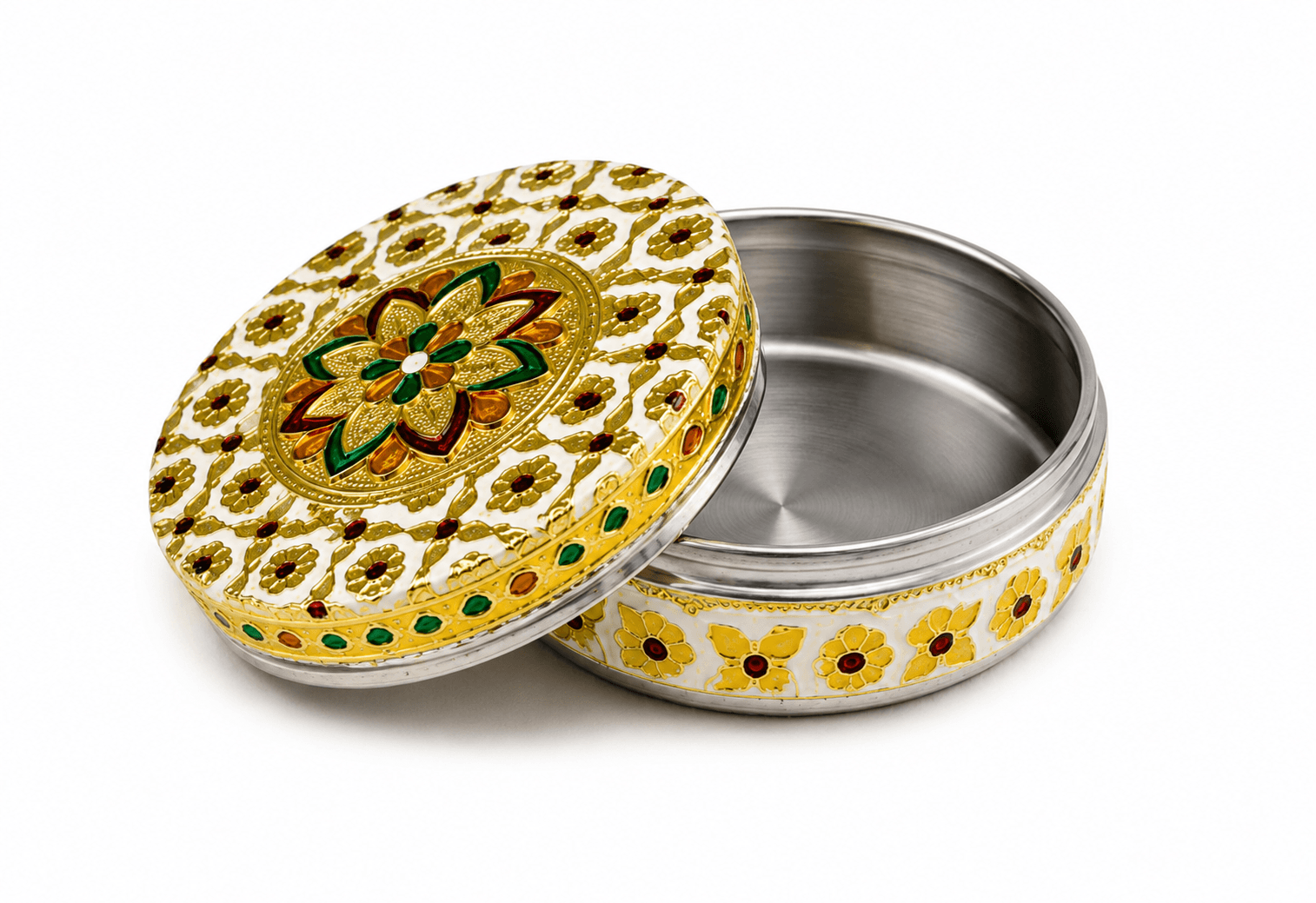 White Floral Meenakari Storage Box - Image 5