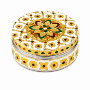 White Floral Meenakari Storage Box - Image 1