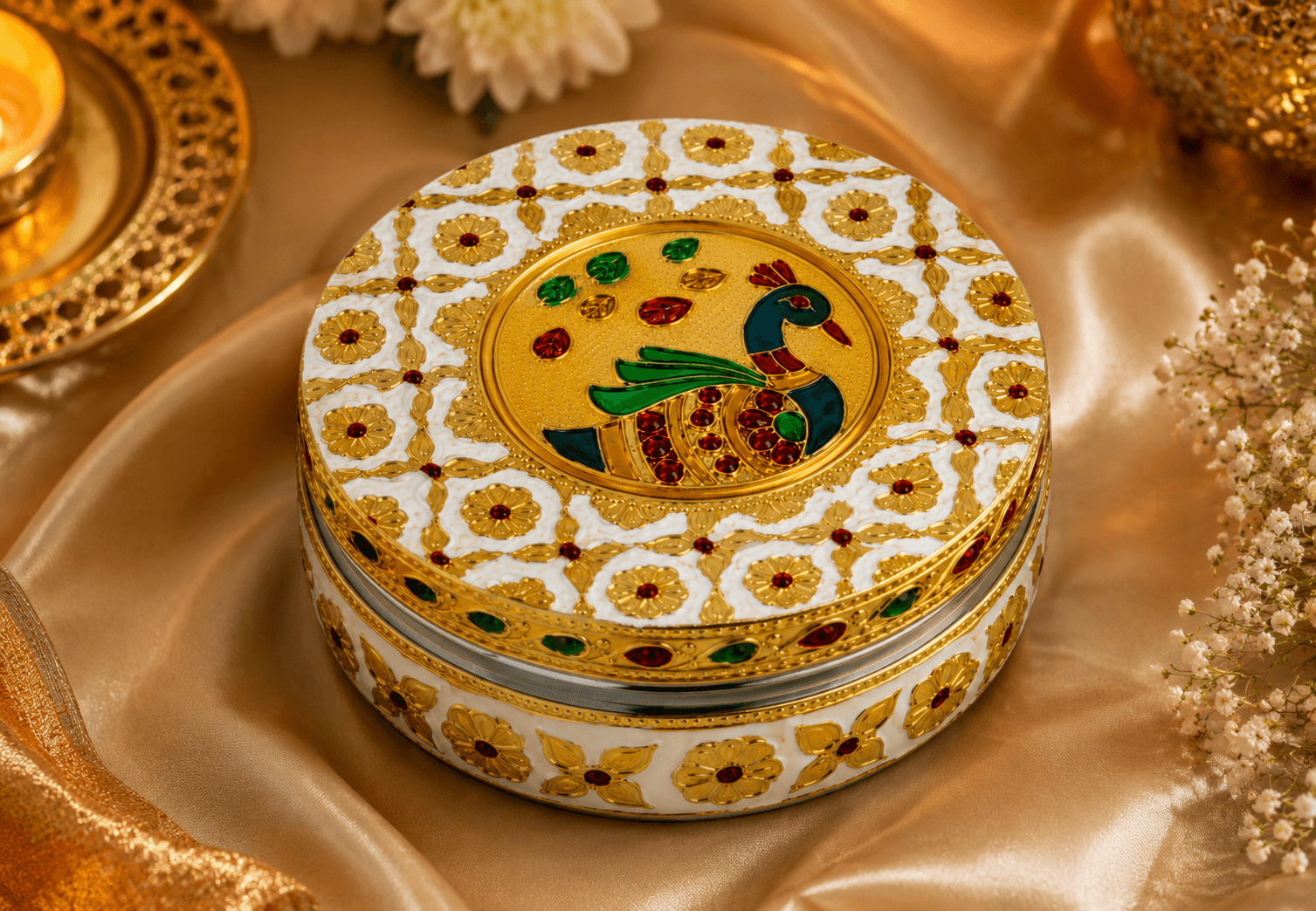 White Meenakari Wooden Utility Box - Image 3