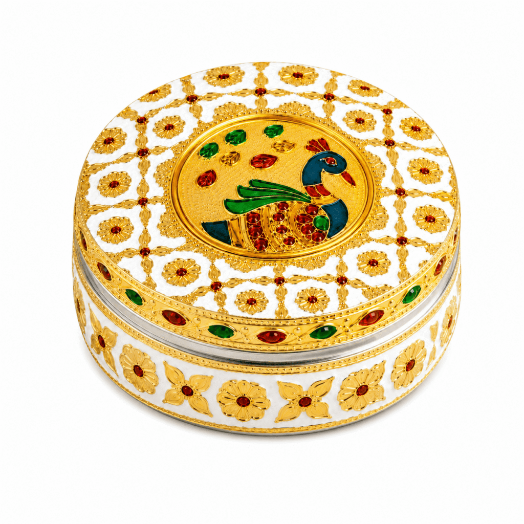 White Meenakari Wooden Utility Box