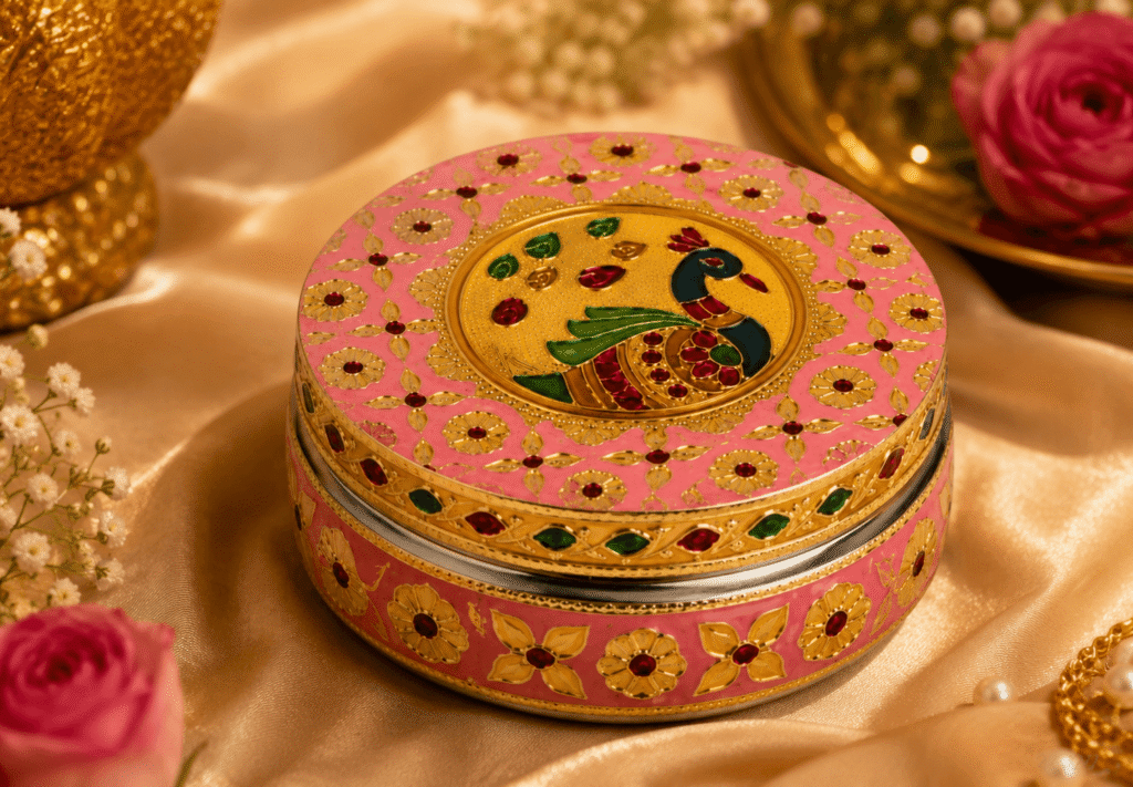Pink Peacock Meenakari Utility Box