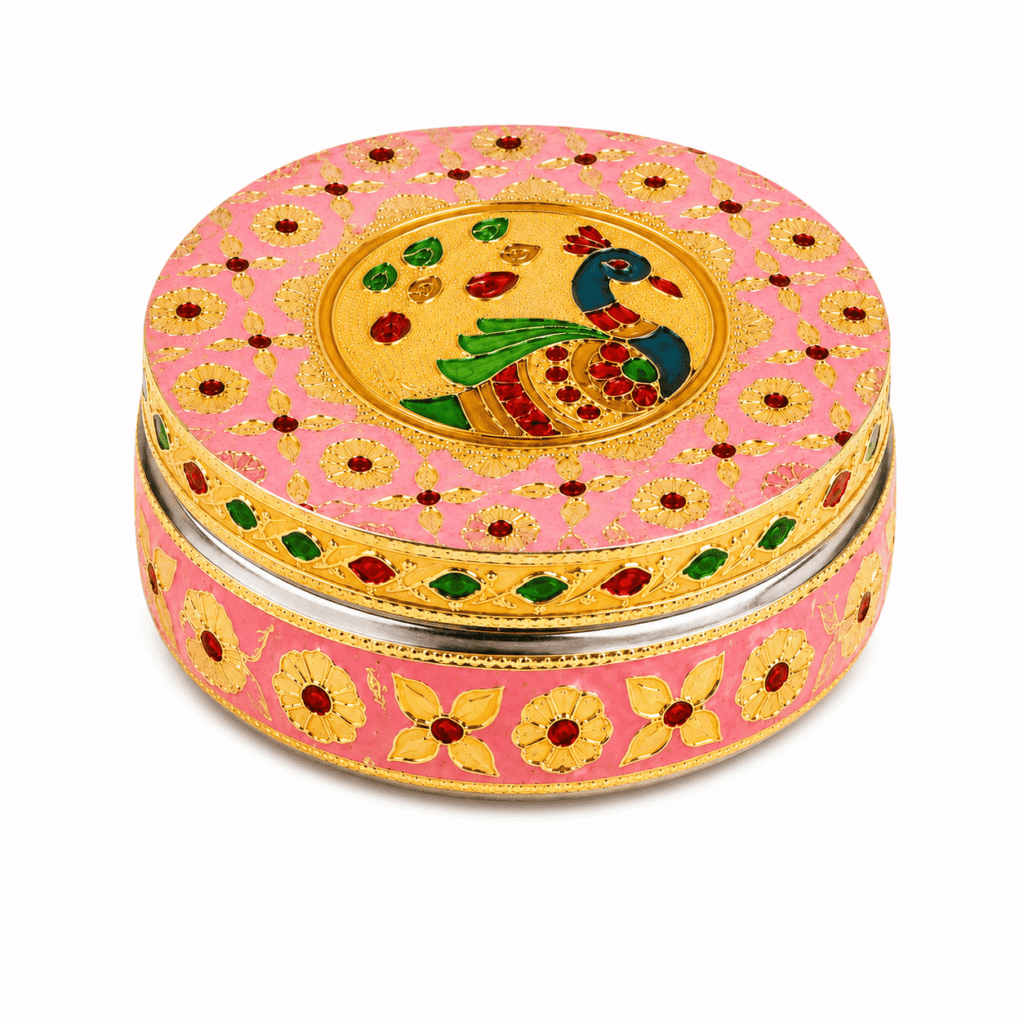 Pink Peacock Meenakari Utility Box