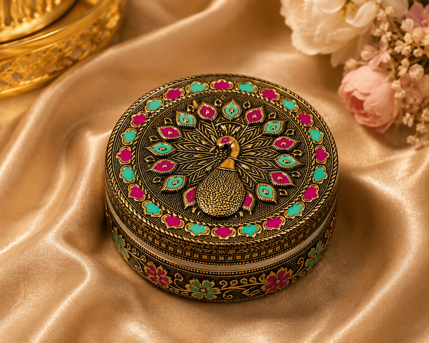 Antique Peacock Meenakari Utility Box - Image 4