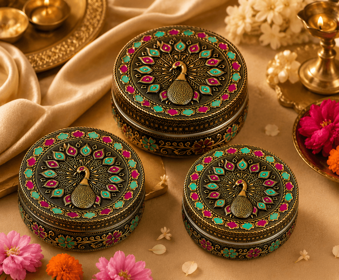 Antique Peacock Meenakari Utility Box - Image 3
