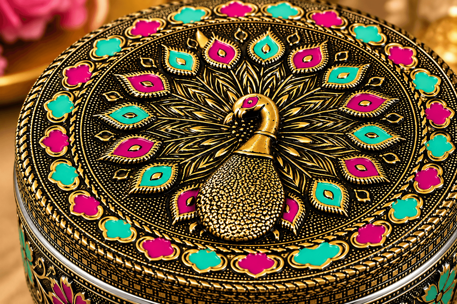 Antique Peacock Meenakari Utility Box - Image 2