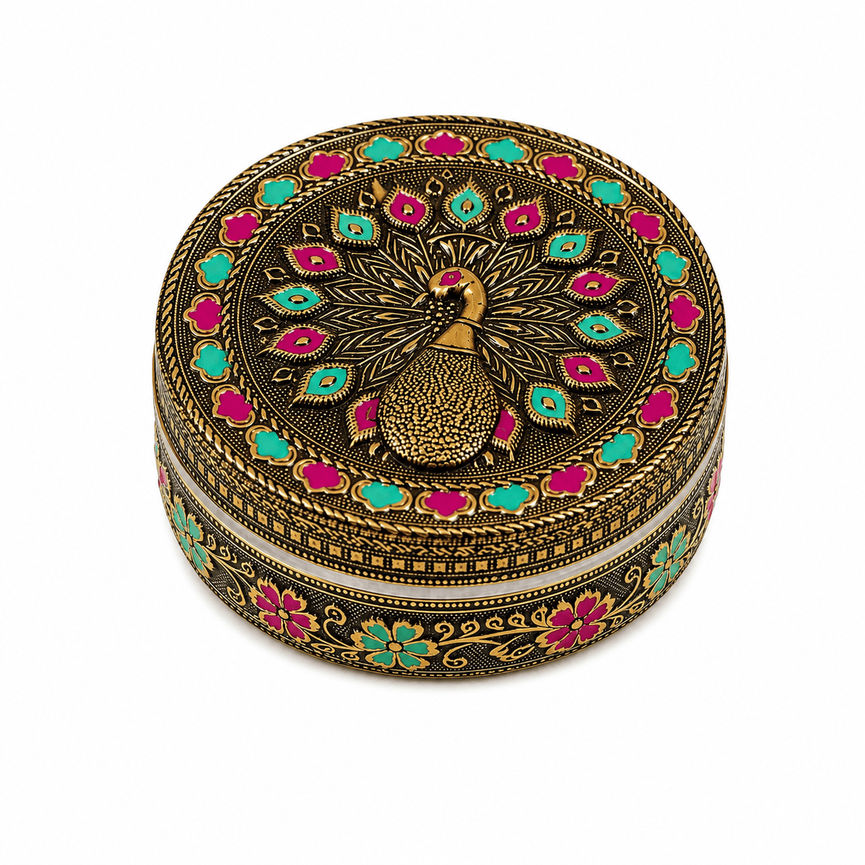 Antique Peacock Meenakari Utility Box - Image 1