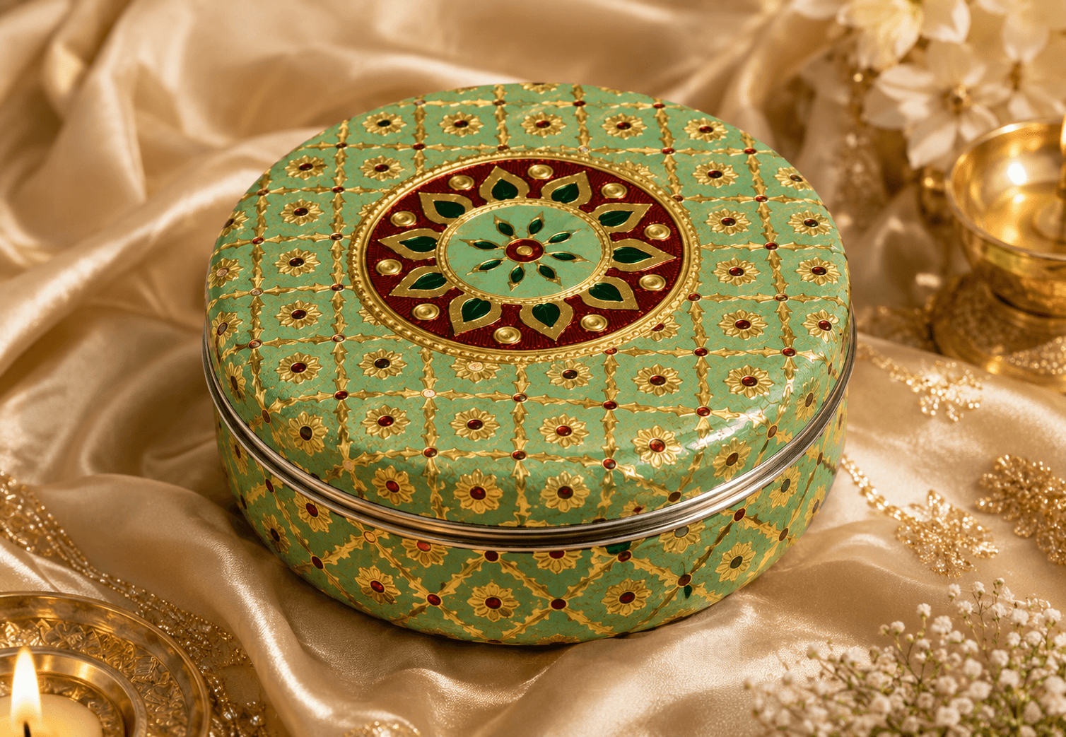 Green Mandala Meenakari Utility Box - Image 3