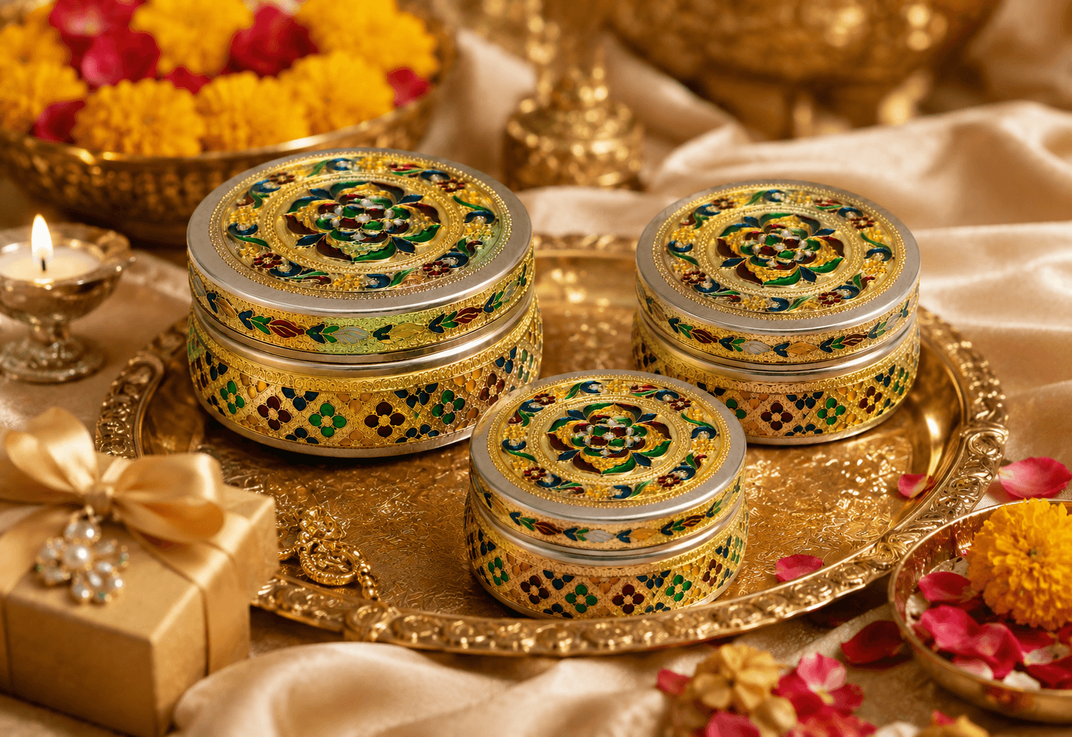 Golden Meenakari Utility Box - Image 3