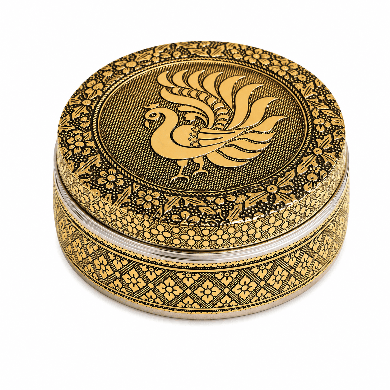 Golden Peacock Meenakari Utility Box - Image 1