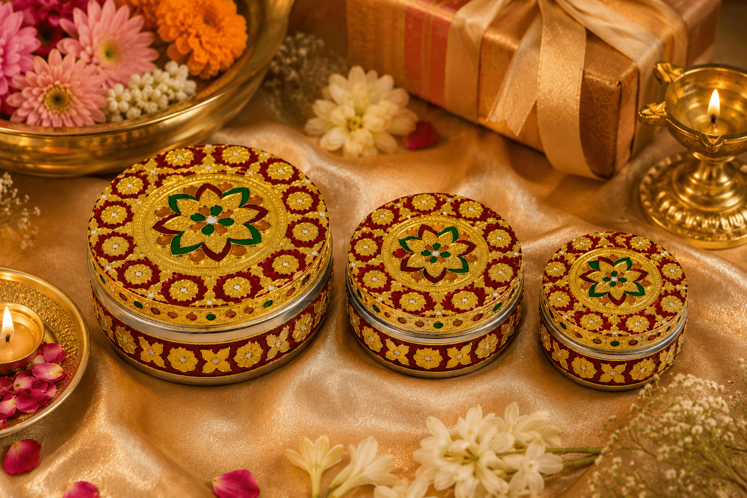 Golden Floral Meenakari Utility Box - Image 3