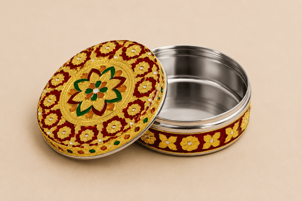 Golden Floral Meenakari Utility Box