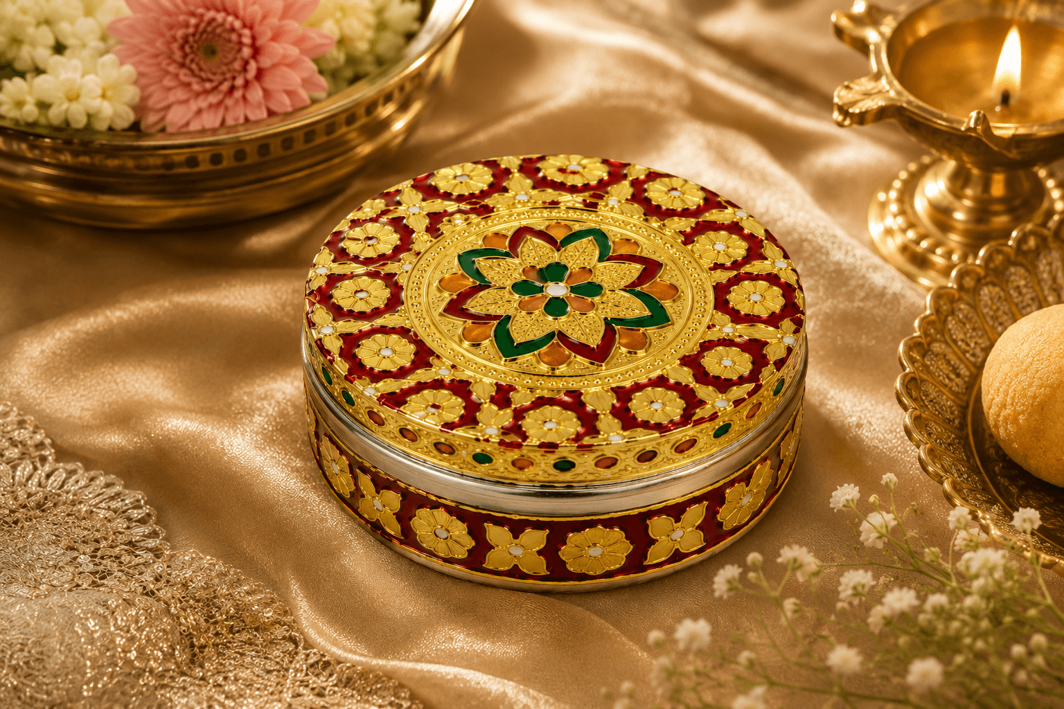 Golden Floral Meenakari Utility Box - Image 5