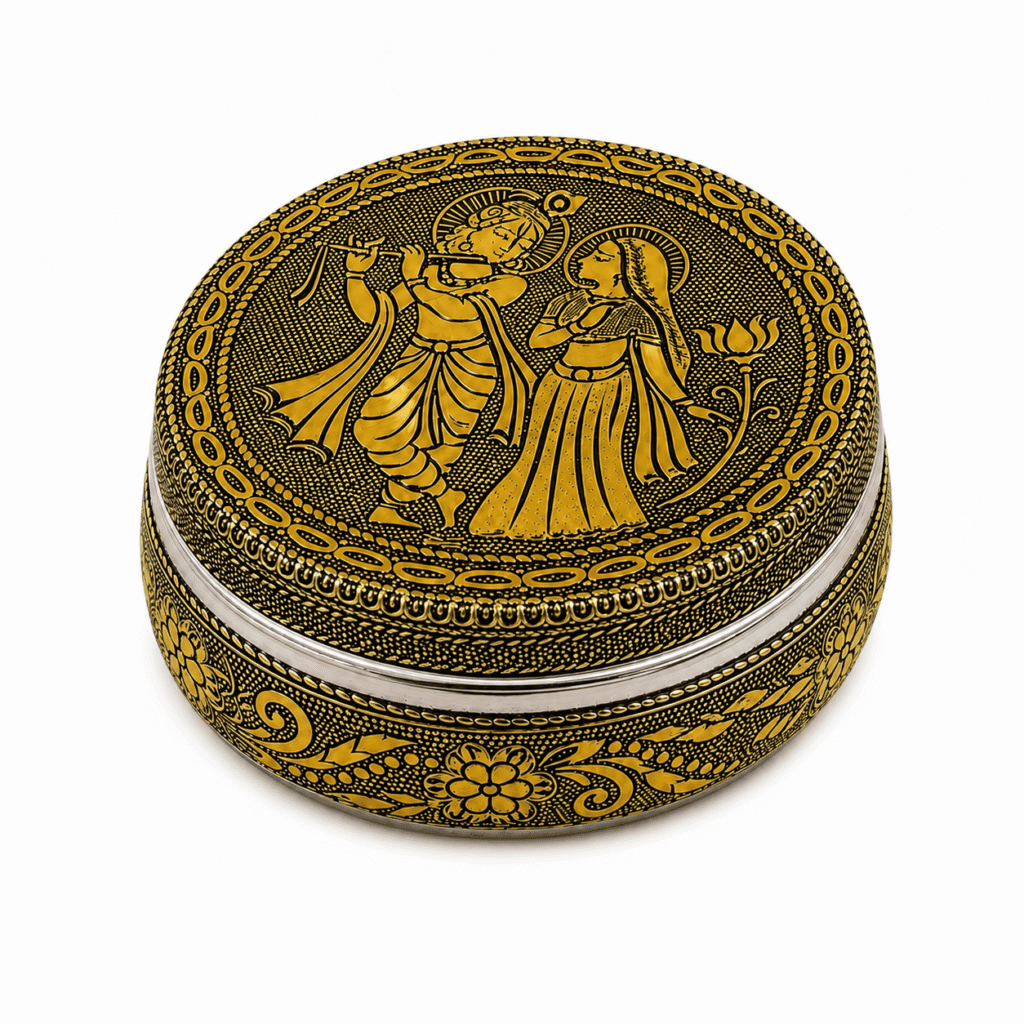 Golden Radha Krishna Meenakari Utility Box