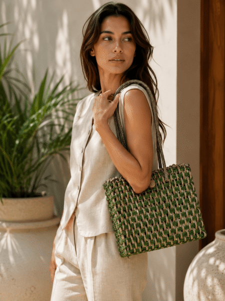Green Weave Sabai Grass Tote Bag - Image 6