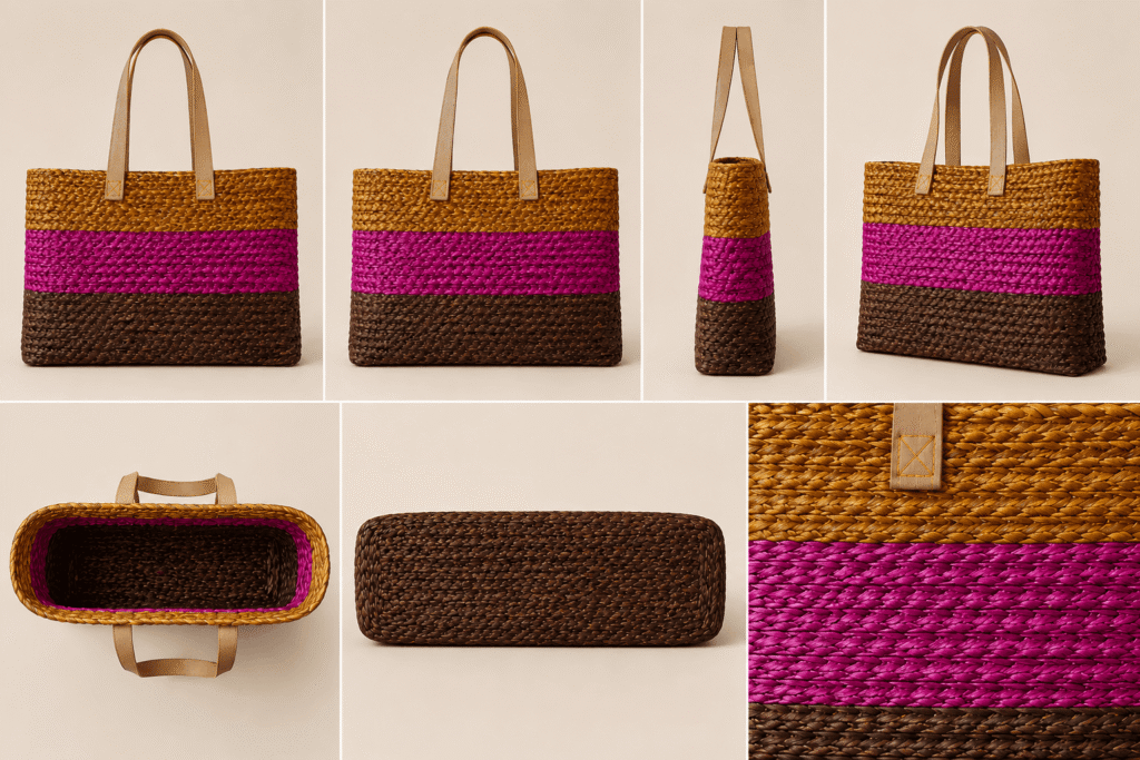Pink Stripe Sabai Grass Tote Bag