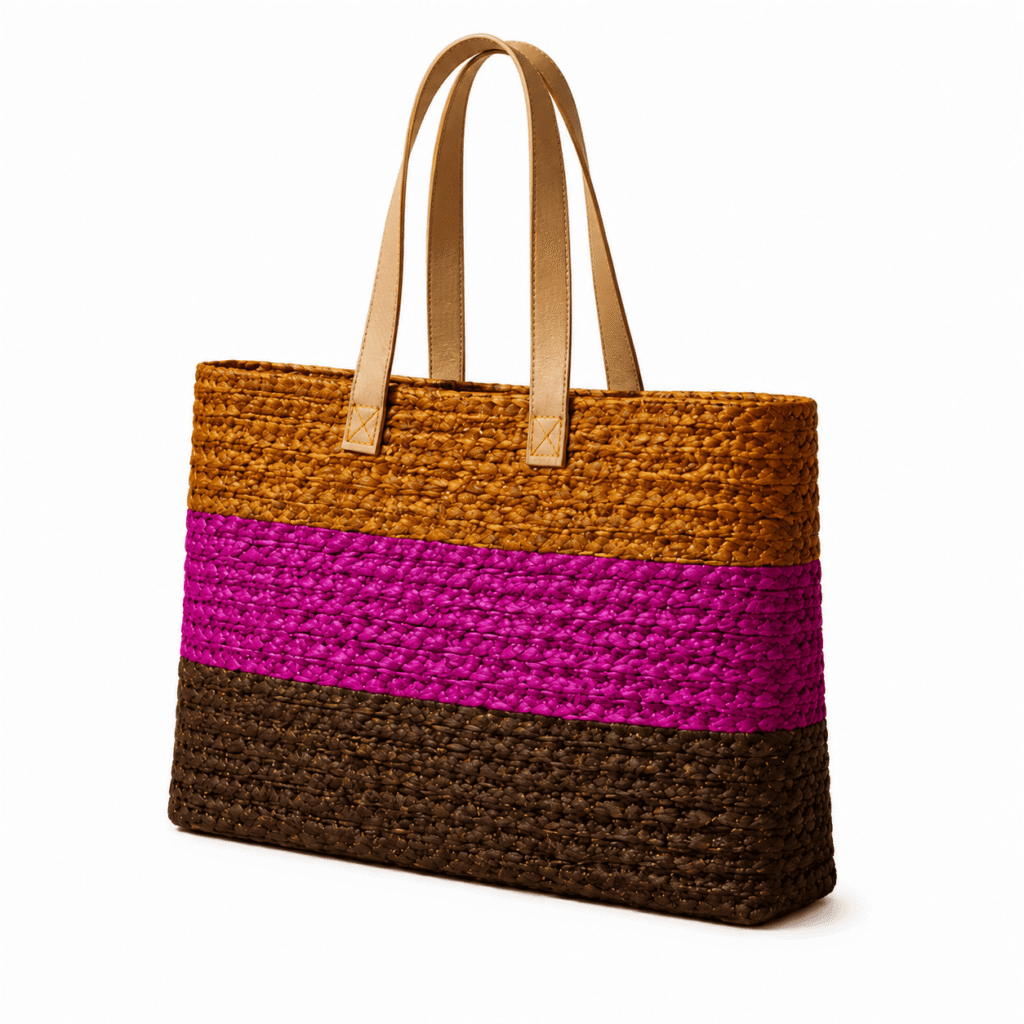 Pink Stripe Sabai Grass Tote Bag