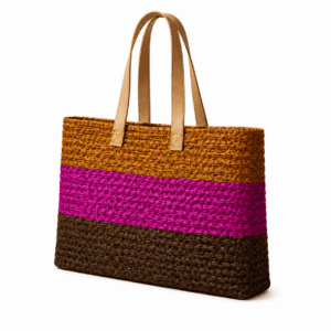 Pink Stripe Sabai Grass Tote Bag - Image 1