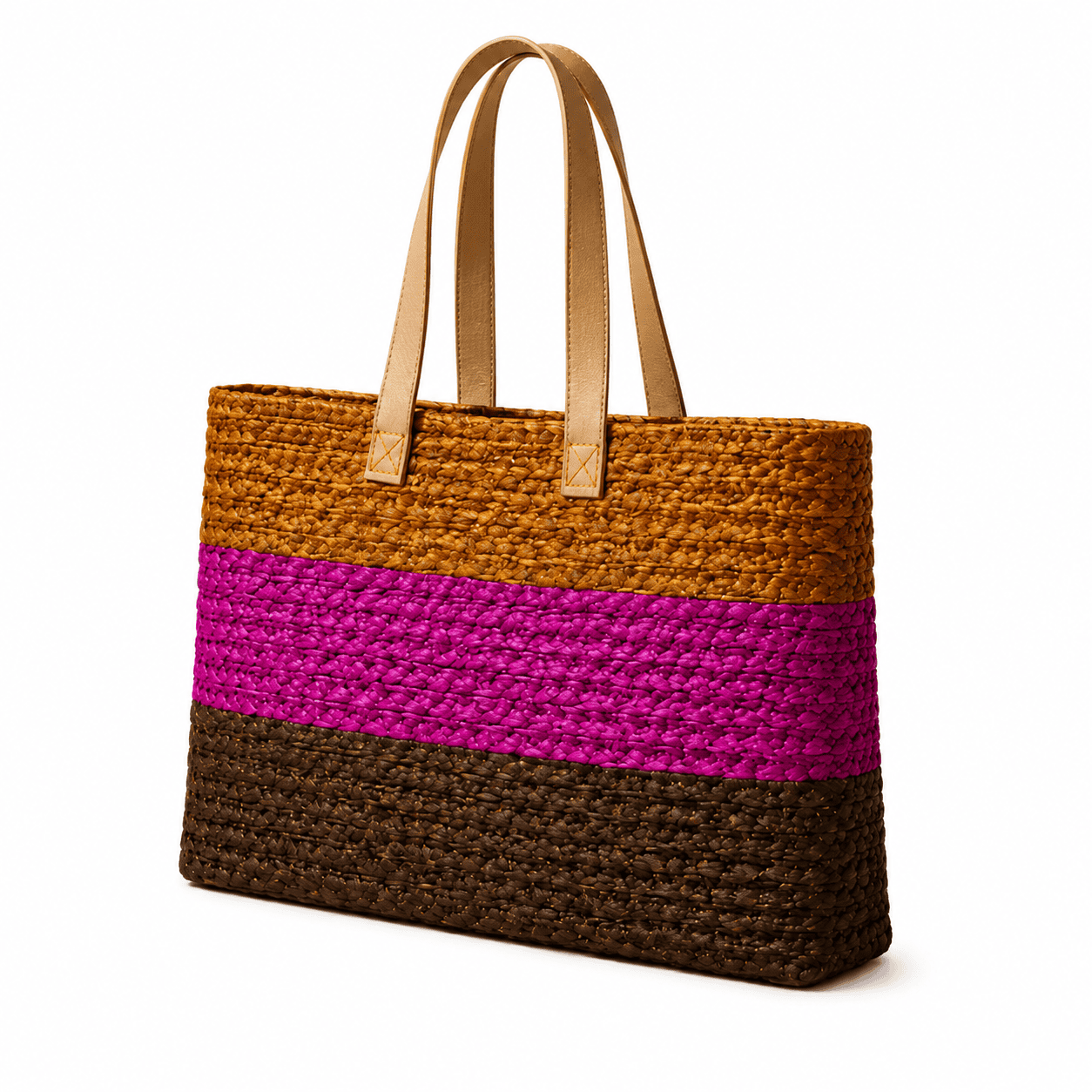 Pink Stripe Sabai Grass Tote Bag - Image 1