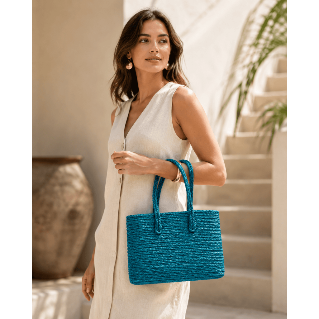 Turquoise Sabai Grass Tote Bag
