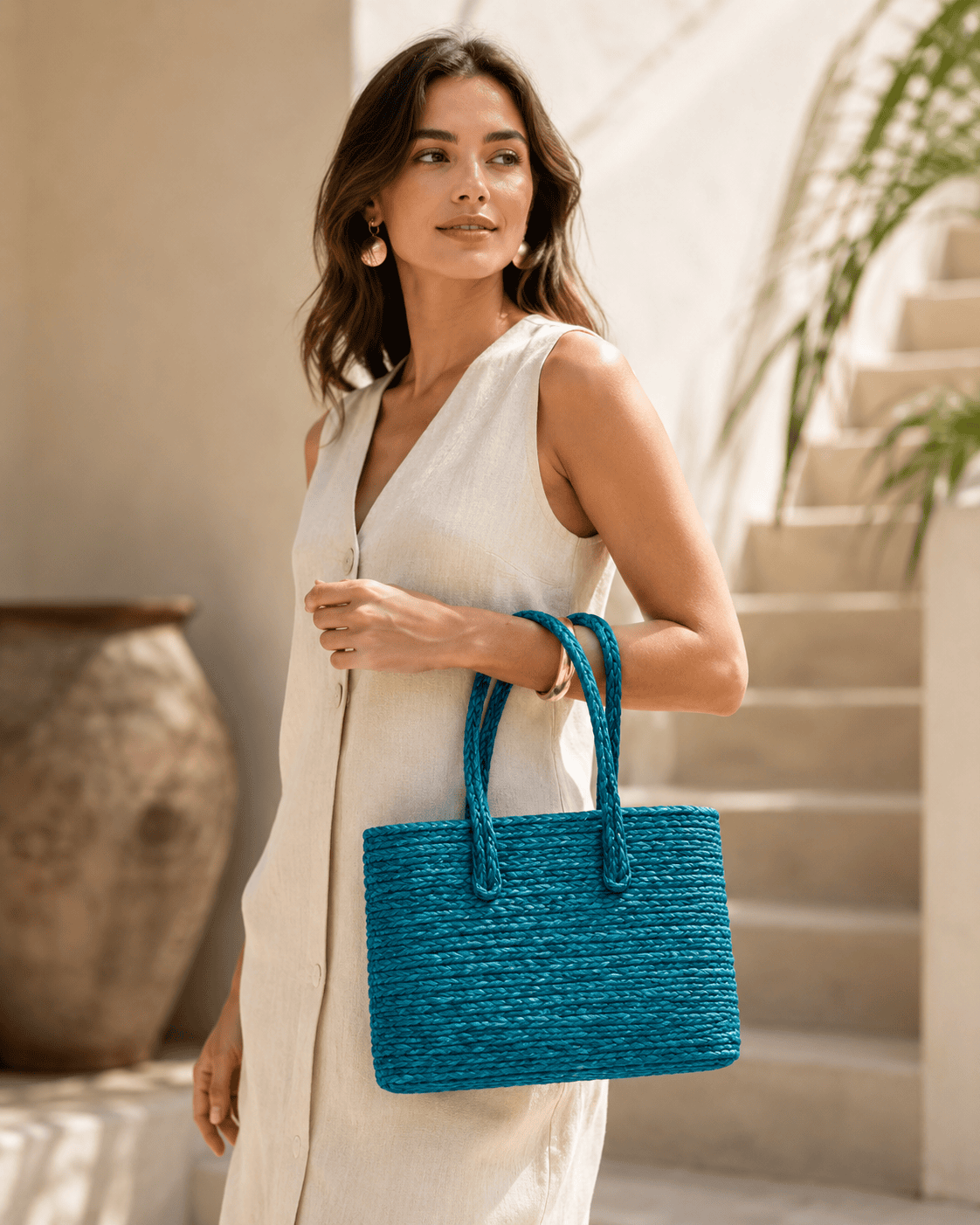 Turquoise Sabai Grass Tote Bag - Image 5