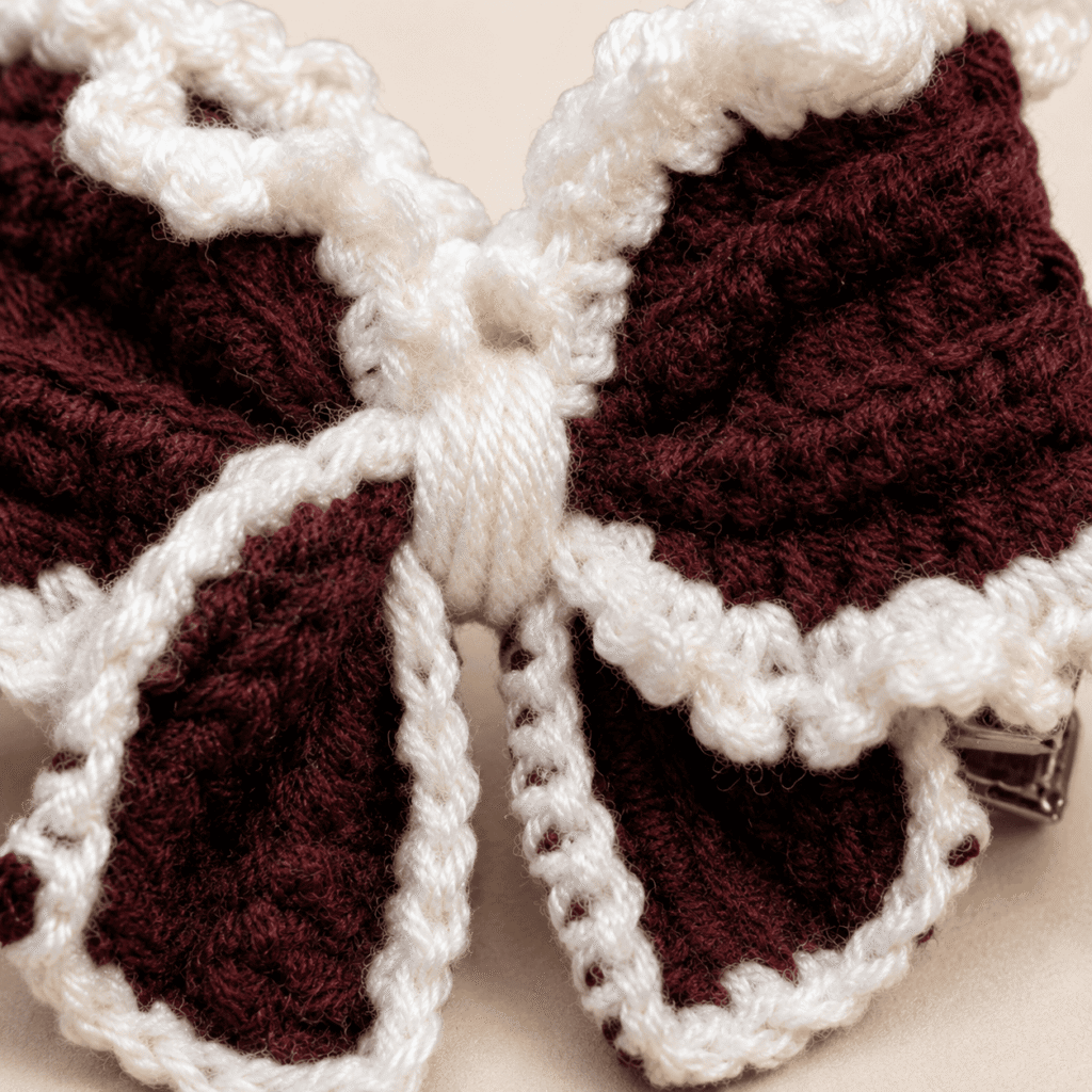 Snow Trim Crochet Bow Hair Clip