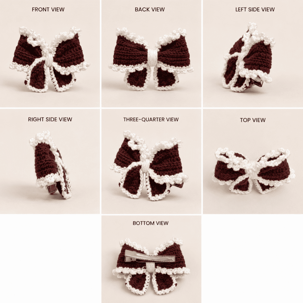 Snow Trim Crochet Bow Hair Clip