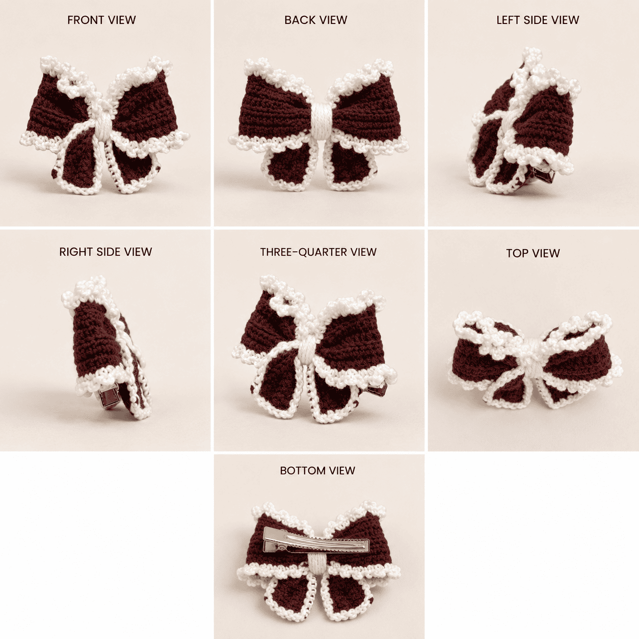 Snow Trim Crochet Bow Hair Clip - Image 4