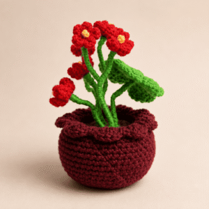 Ruby Bloom Crochet Flower Pot - Image 1