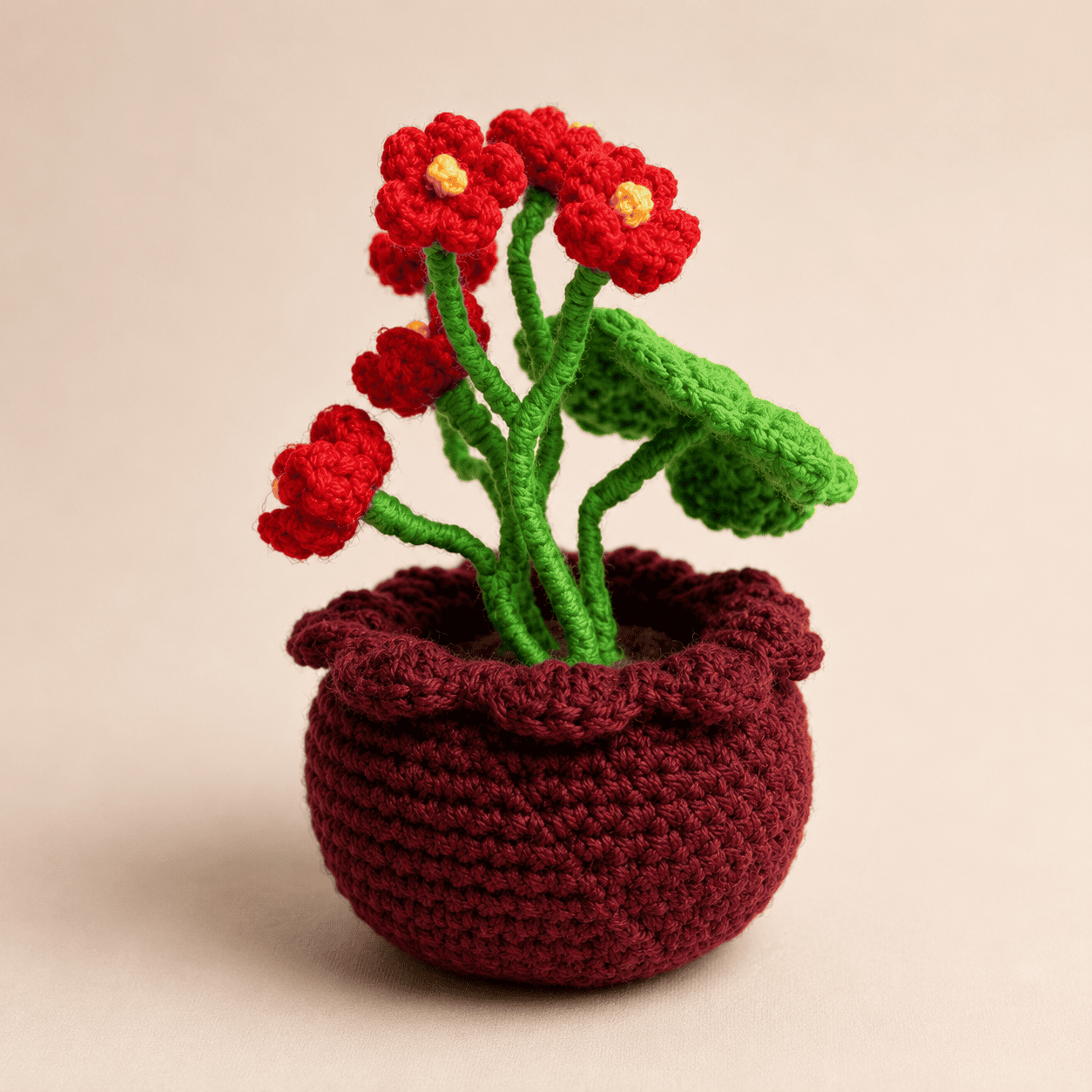 Ruby Bloom Crochet Flower Pot - Image 1