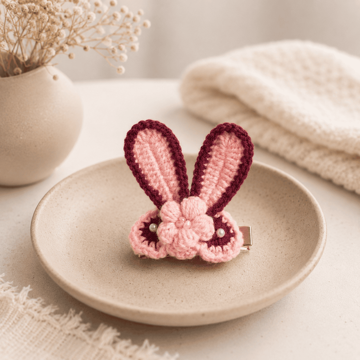 Blush Bunny Crochet Hair Clip - Image 2