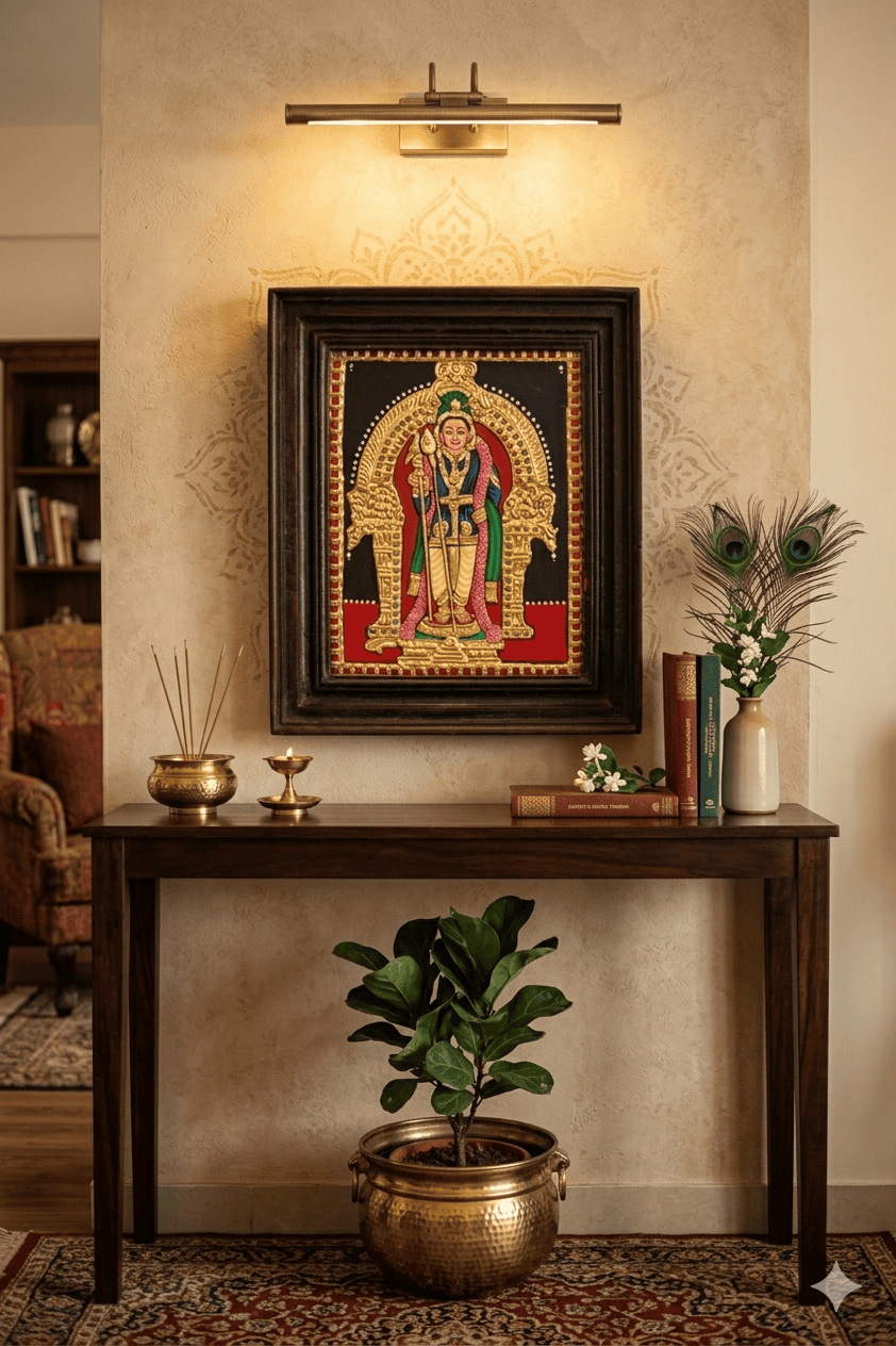 22K Gold Foil Murugan Tanjore Painting - Image 2