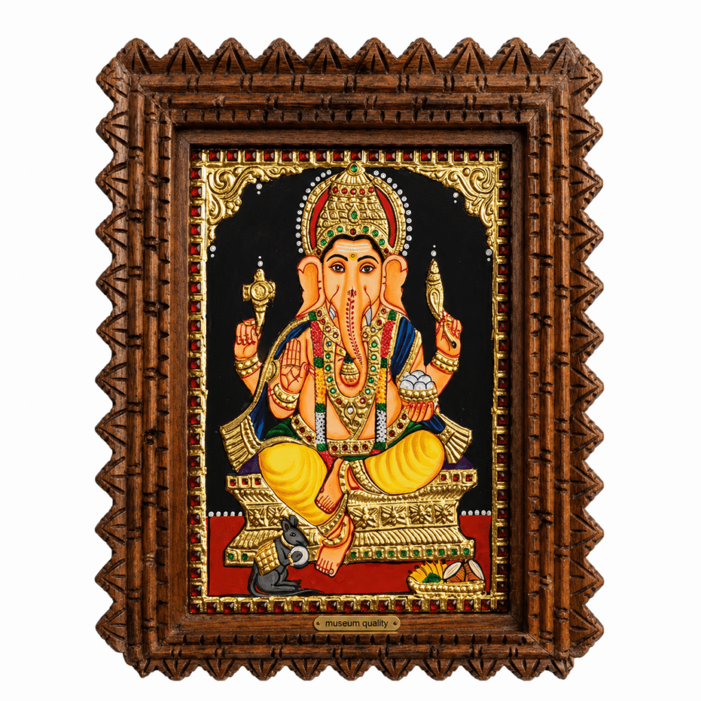 22K Gold Foil Ganesha Tanjore Painting