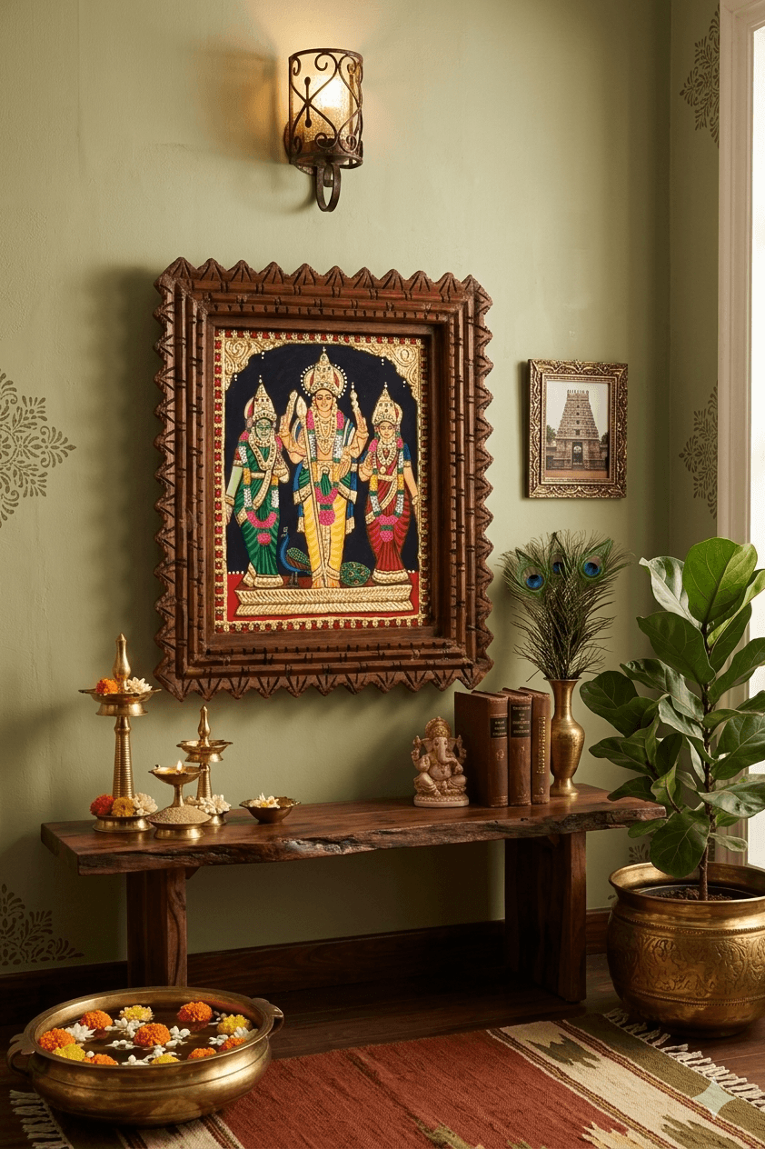 22K Gold Foil Murugan Family Tanjore Painting - Image 2