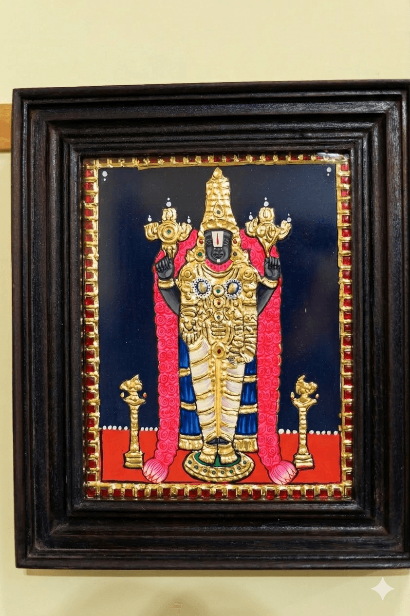 22K Gold Foil Venkateswara Tanjore Painting - Image 2