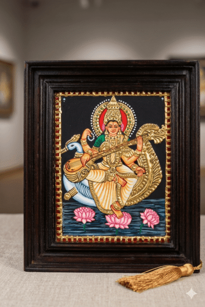 22K Gold Foil Saraswati Tanjore Painting - Image 2