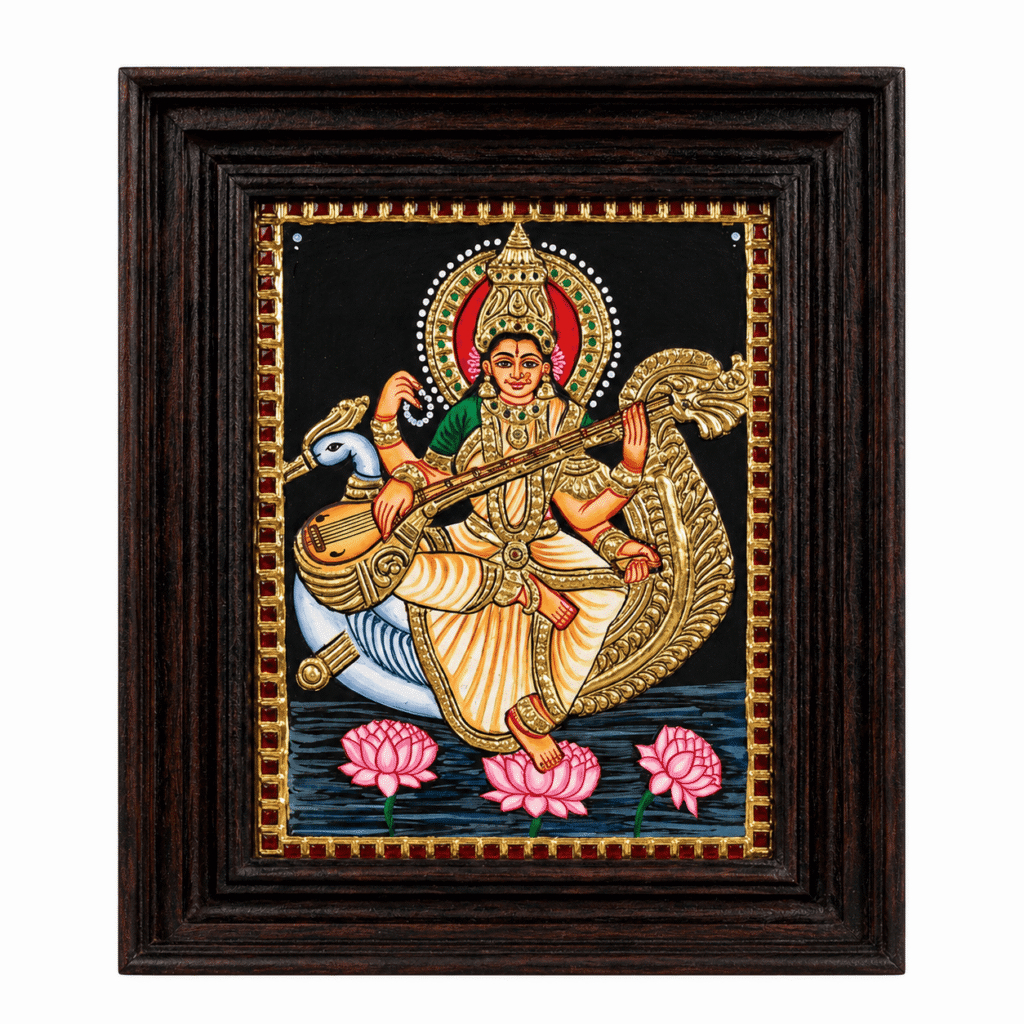22K Gold Foil Saraswati Tanjore Painting