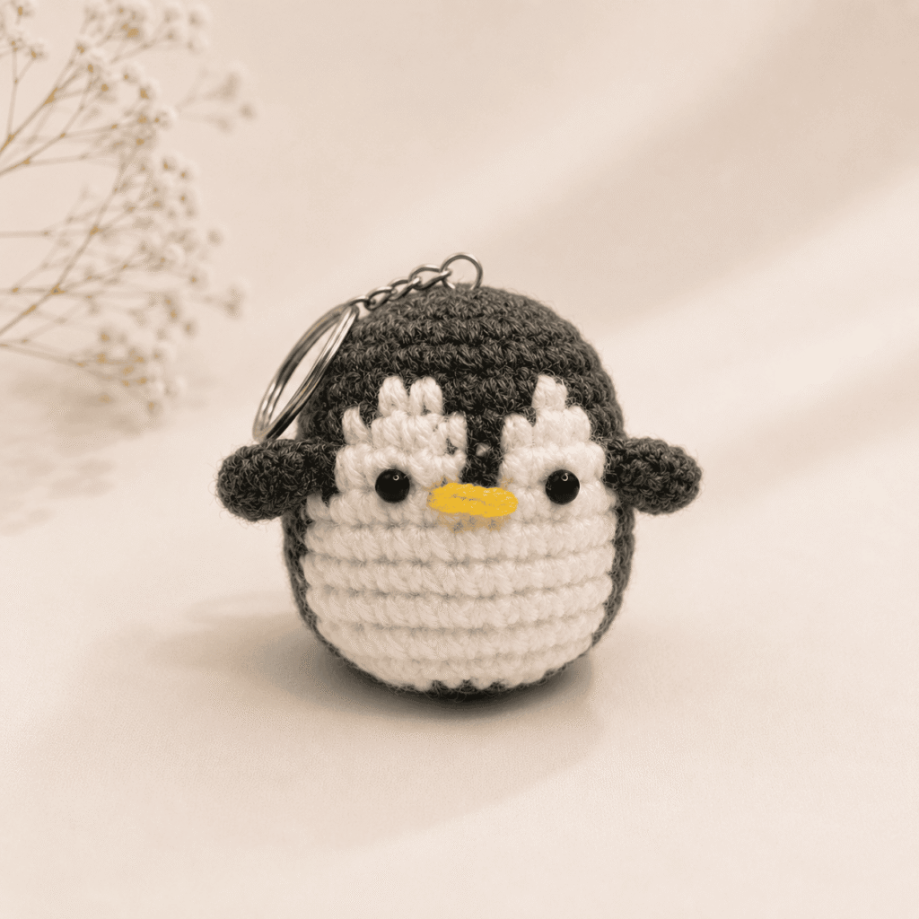 Grey Penguin Crochet Charm Keychain