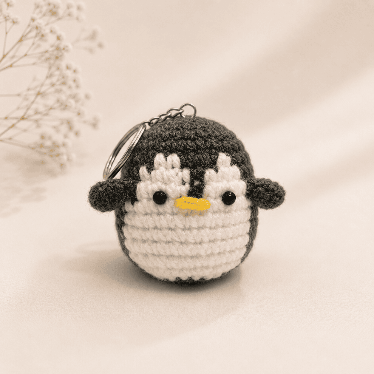 Grey Penguin Crochet Charm Keychain - Image 3