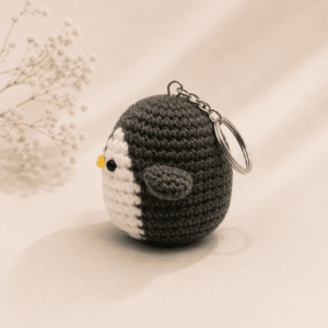Grey Penguin Crochet Charm Keychain - Image 4