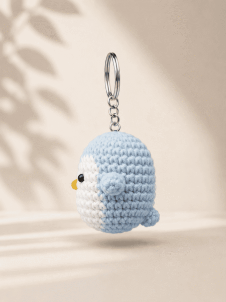 Blue Penguin Crochet Charm Keychain - Image 3