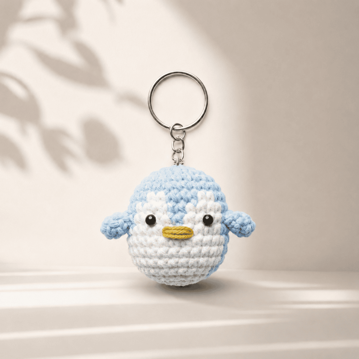 Blue Penguin Crochet Charm Keychain - Image 1