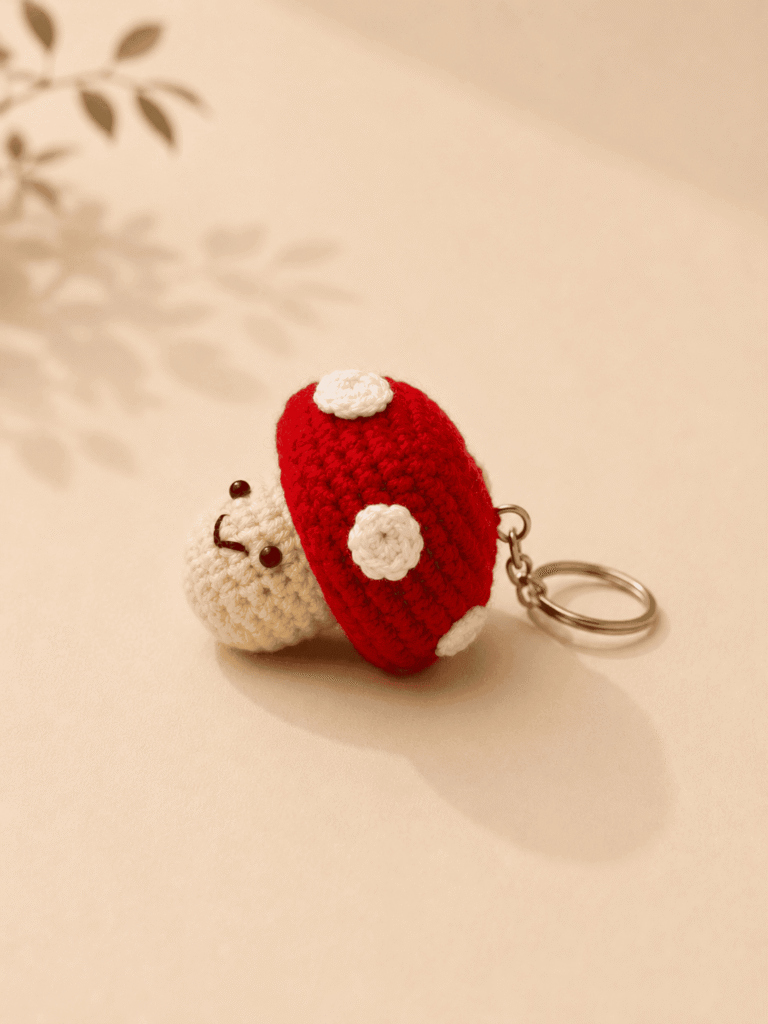 Red Mushroom Crochet Keychain