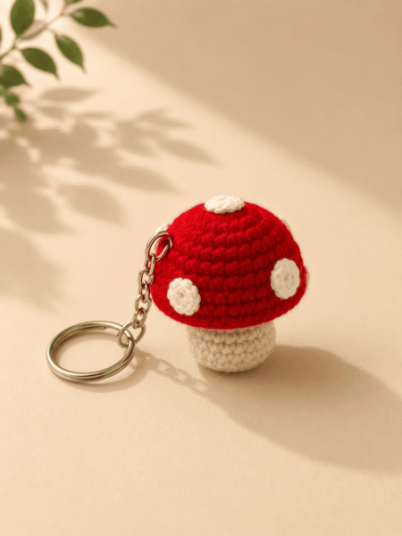 Red Mushroom Crochet Keychain - Image 4