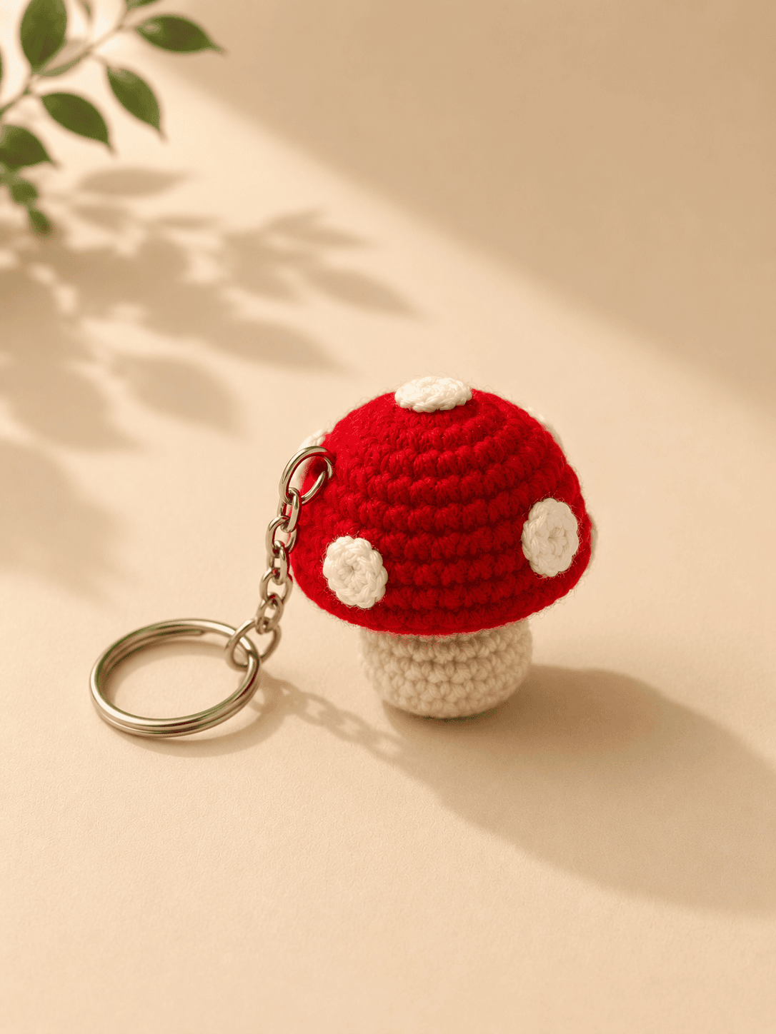 Red Mushroom Crochet Keychain - Image 4