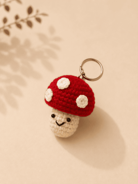 Red Mushroom Crochet Keychain - Image 2