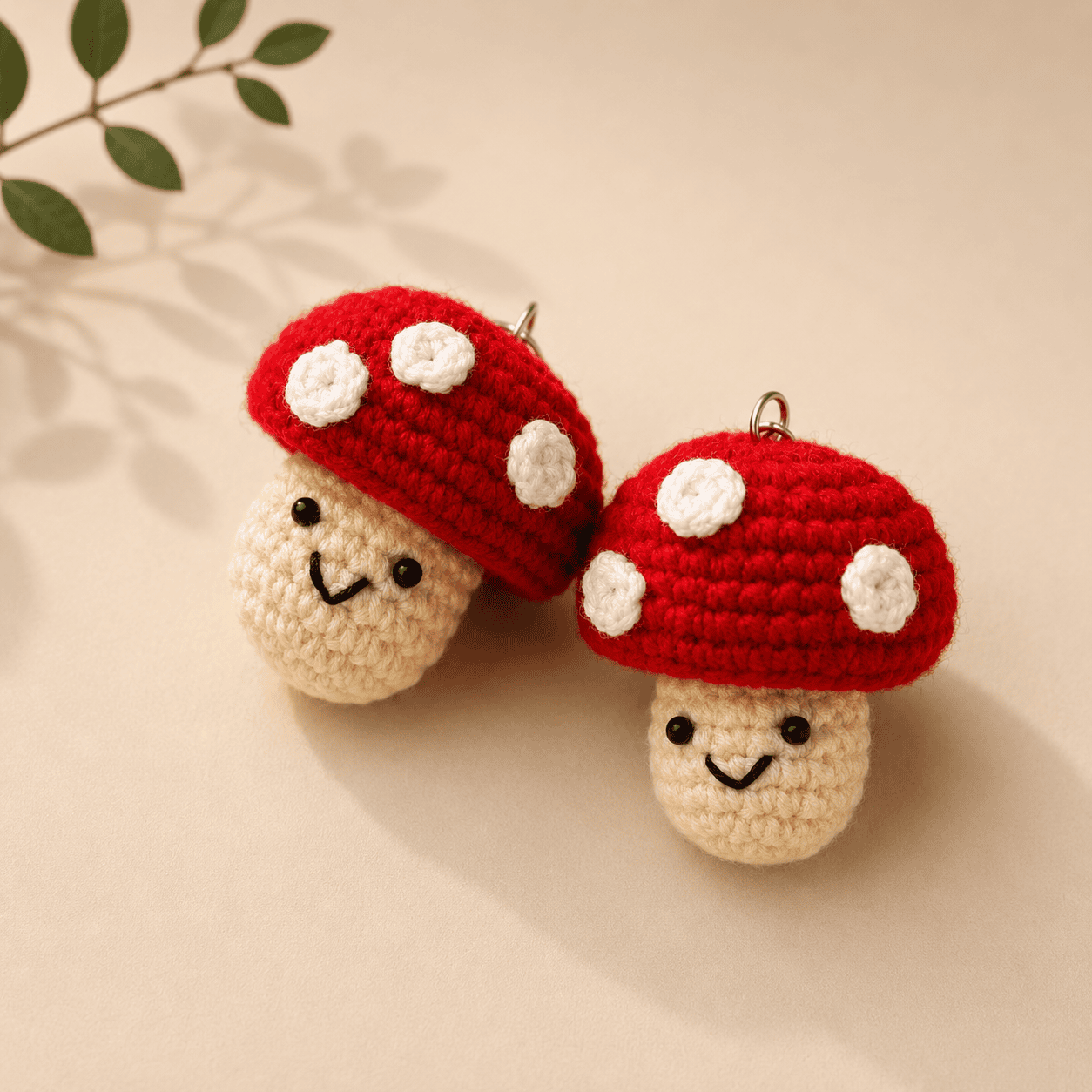 Red Mushroom Crochet Keychain - Image 1