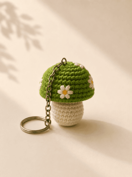 Daisy Mushroom Crochet Keychain - Image 2