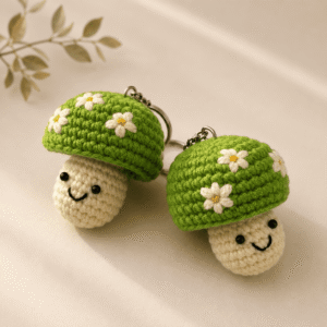 Daisy Mushroom Crochet Keychain - Image 1